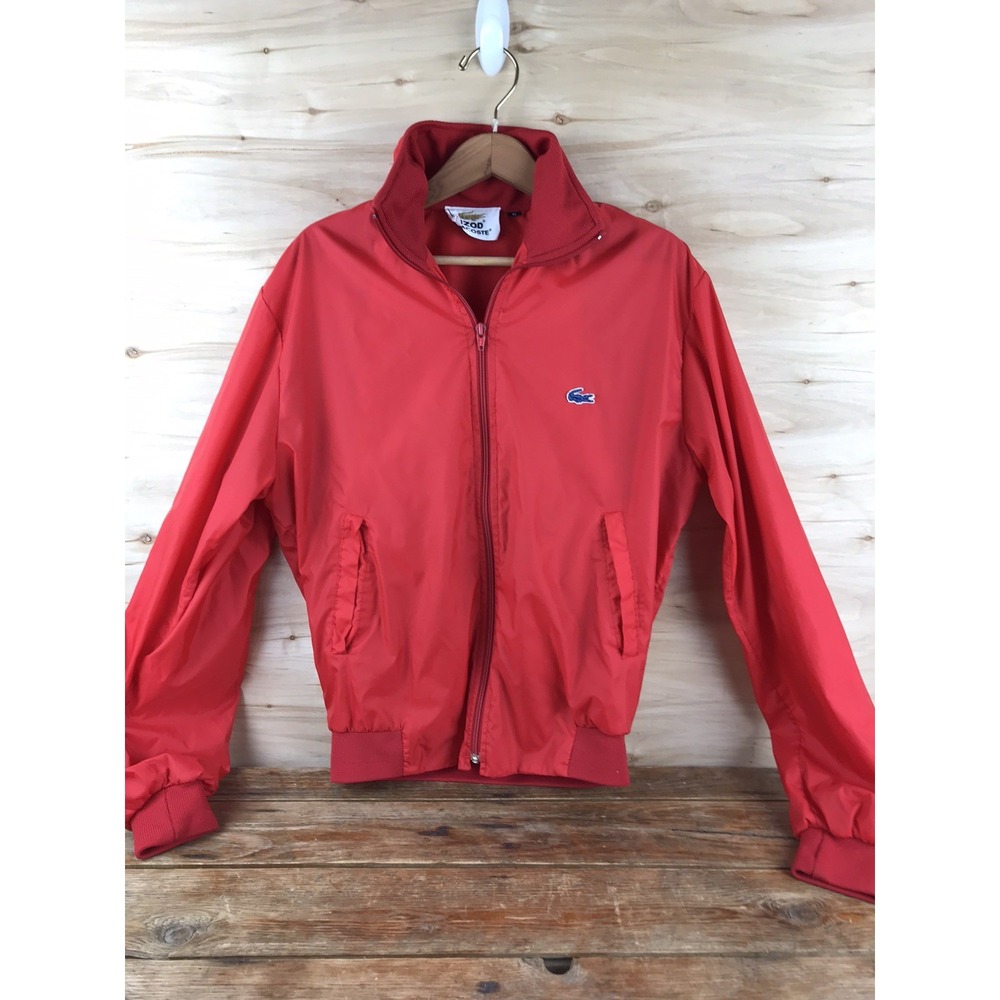 VTG Izod Lacoste Bomber Jacket Men MED Windbreaker Golf Tennis Preppy Red 1980s